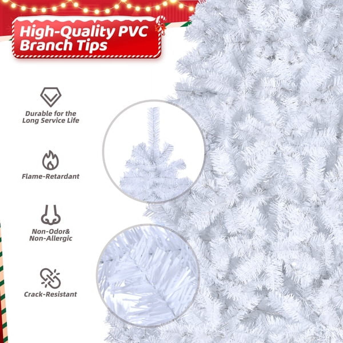 7FT White Artificial Christmas Tree - Superior PVC, Iron Base, Durable Design, Holiday Centerpiece for Home/Living Room/Modern Decor