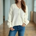 thumbnail image 3 of Women's Casual Solid Color V Neck Button Knit Cardigan Coat Cardigans Dress Holiday Cardigans for Women Long Cute Sweaters Creme Cardigans Women's Cardigan Sweatshirt Duster Cardigan for Women Womens, 3 of 6