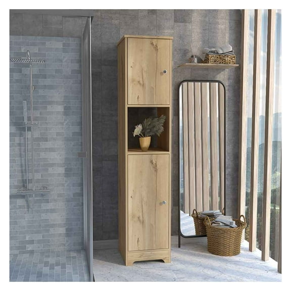 Linen Cabinet , Four Interior Shelves, Light Oak Finish