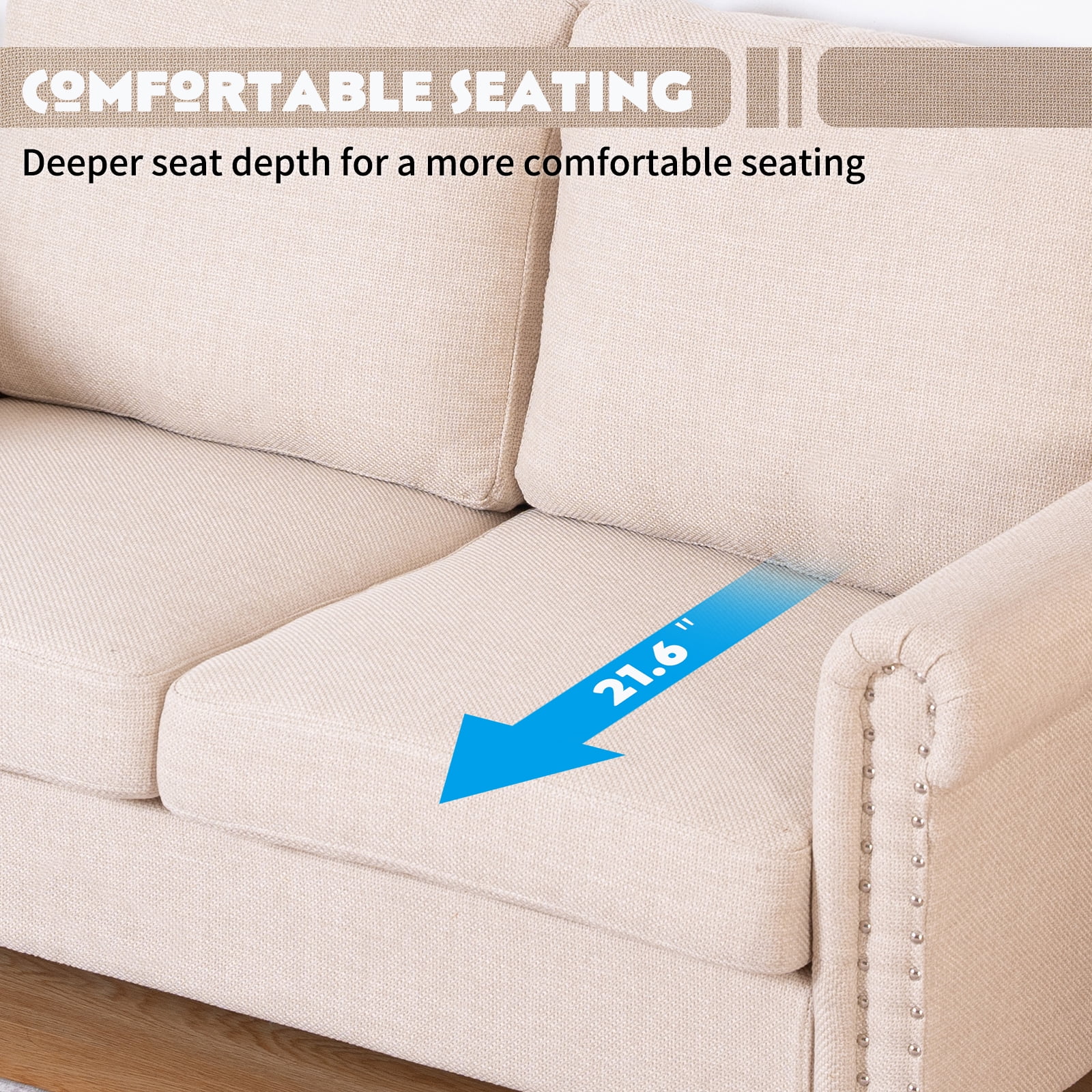 57 Loveseat Sofa,2 Seat Couch with Linen Fabric,Small Couches for Small Spaces with Solid Wood Legs,Comfy Love Seat Sofa for Living Room,Bedroom,Apartment