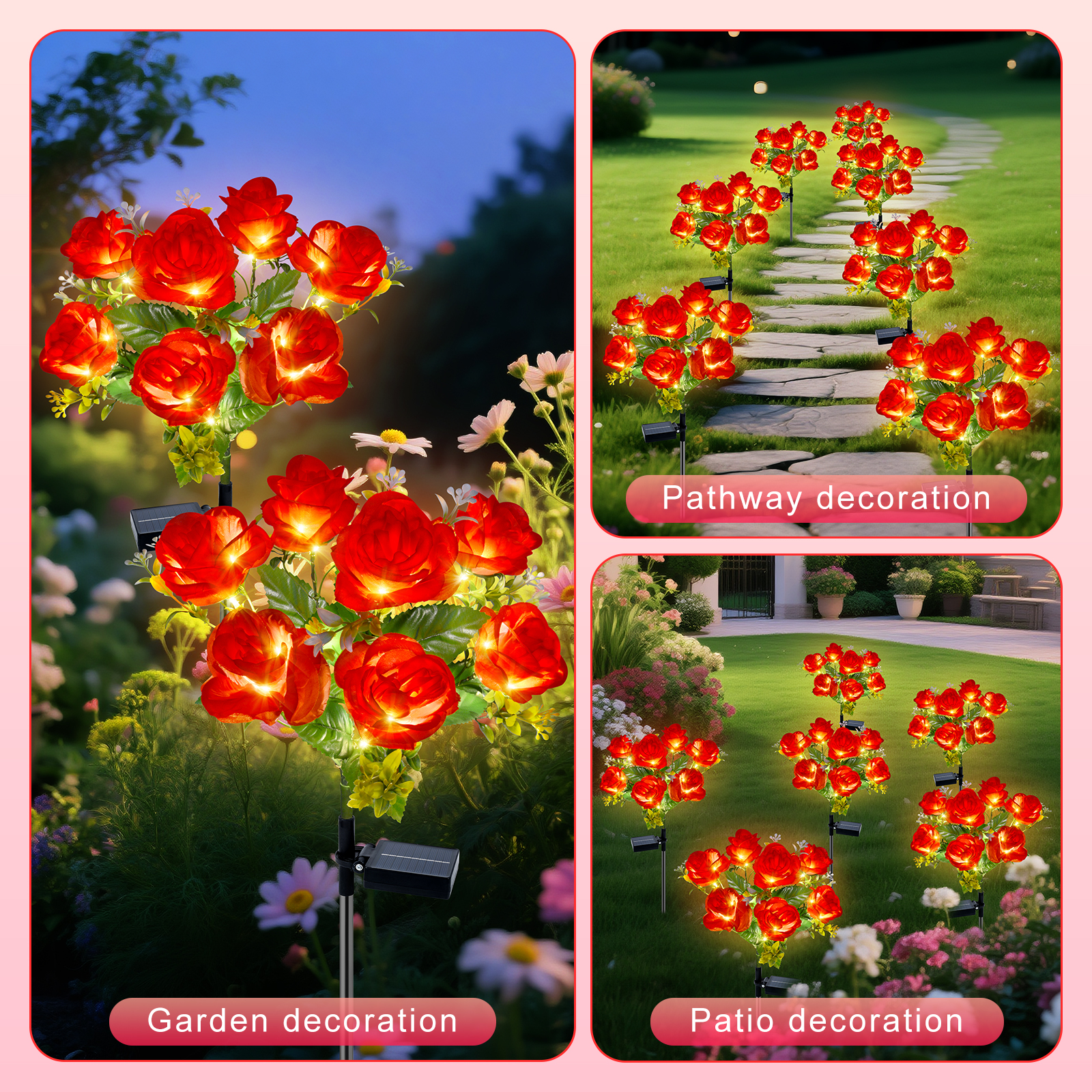 Qoosea 2-Pack Solar Rose Garden Lights Warm White photo 8