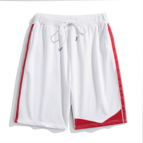 IYTR Men's Summer Sports Shorts Striped Dstring Elastic Waist Loose Fit Shorts with Pockets White XXL