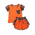 thumbnail image 1 of Xingqing Toddler Baby Girls Boys Leopard Print Crew Neck Patchwork Top Drawstring Shorts, 1 of 10