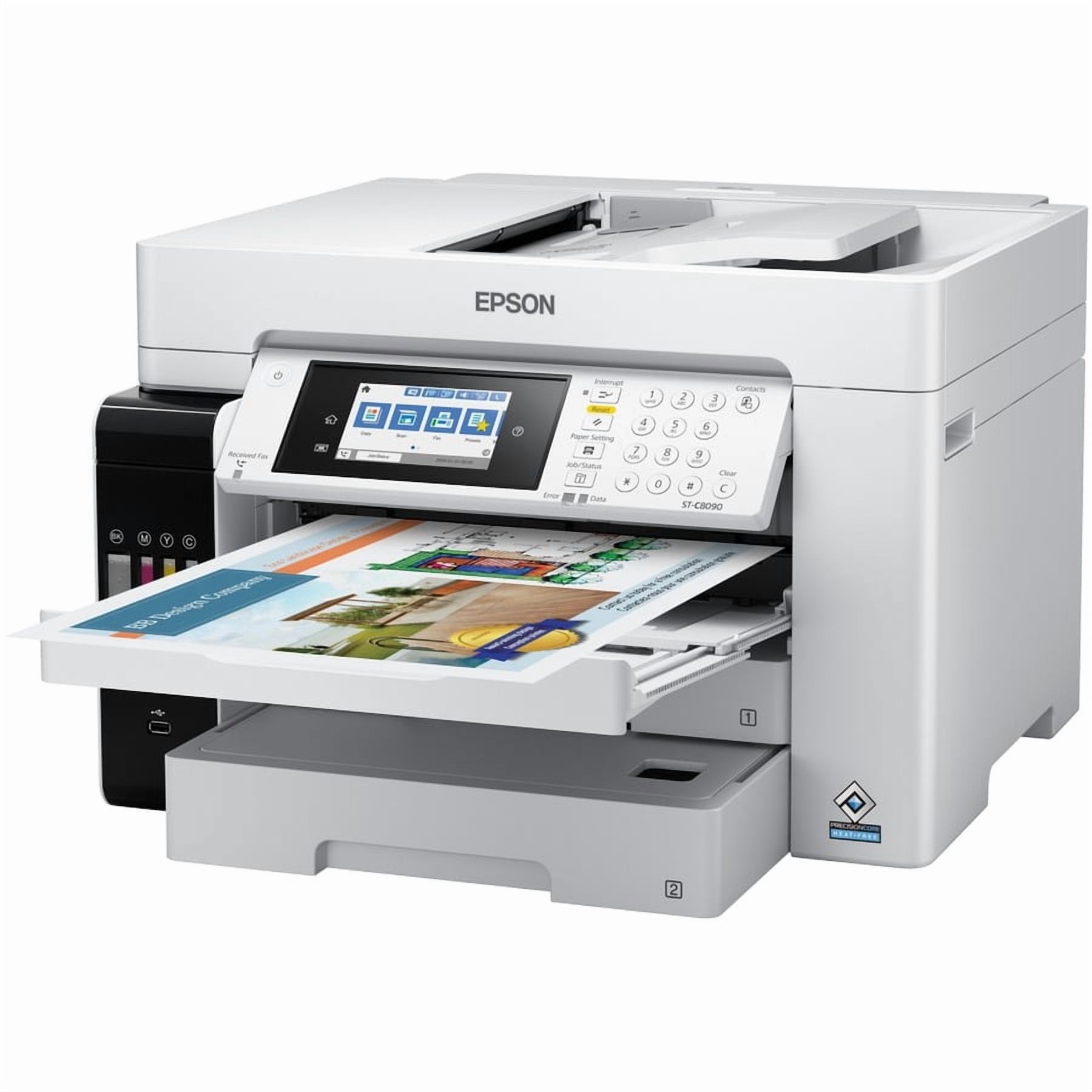 Epson WorkForce ST-C8090 Inkjet Multifunction Printer-Color-Copier/Fax/Scanner-4800x1200 dpi Print-Automatic Duplex Print-66000 Pages-550 sheets Input-Color Flatbed Scanner-1200 dpi Optical