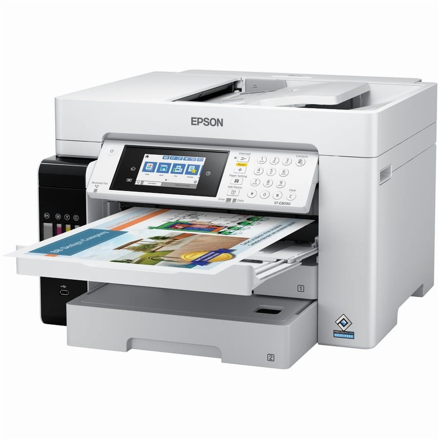 Epson WorkForce ST-C8090 Inkjet Multifunction Printer-Color-Copier/Fax/Scanner-4800x1200 dpi Print-Automatic Duplex Print-66000 Pages-550 sheets Input-Color Flatbed Scanner-1200 dpi Optical
