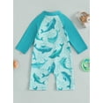 thumbnail image 4 of Argulvti Toddler Boy Girl Rash Guard Swimsuit Animal/Floral/Tree Print Long Sleeve Mock Neck Zip Bathing Suit, 4 of 7