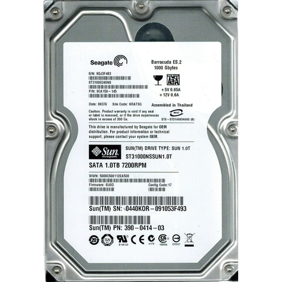 Seagate ST31000340NS P/N: 9CA158-145 F/W: SU0D 1TB KRATSG