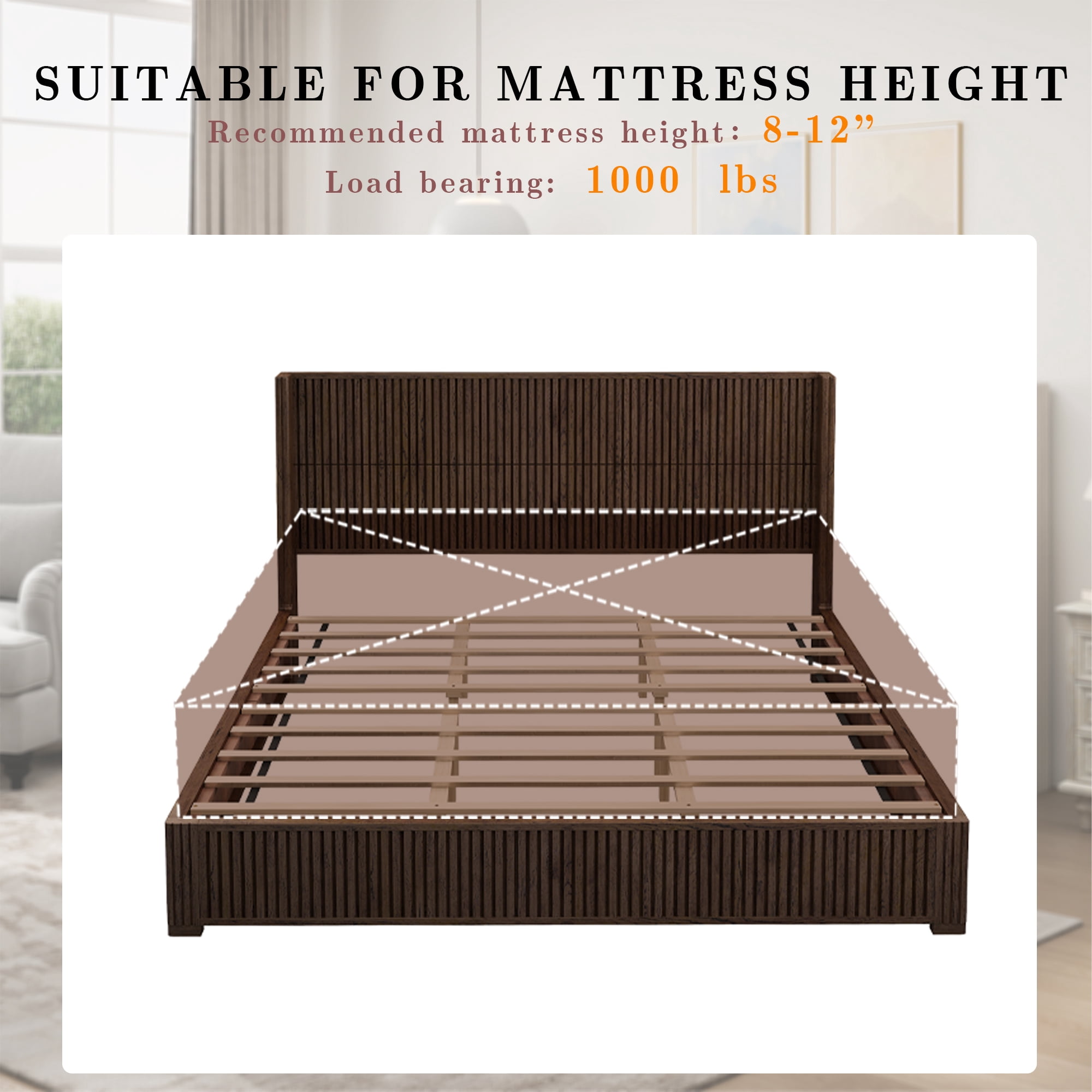 King Size Solid Wood Platform Bed Frame with Headboard, No Box Spring Needed, Easy Assembly