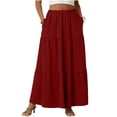 thumbnail image 3 of Nuoqisi Women's Summer Solid Color High Waist Flowy Pleated Maxi Skirt with Pockets - Casual Long Skirt, 3 of 7