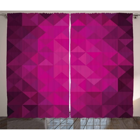Hot Pink Curtains 2 Panels Set Vibrant Color Abstract Triangles
