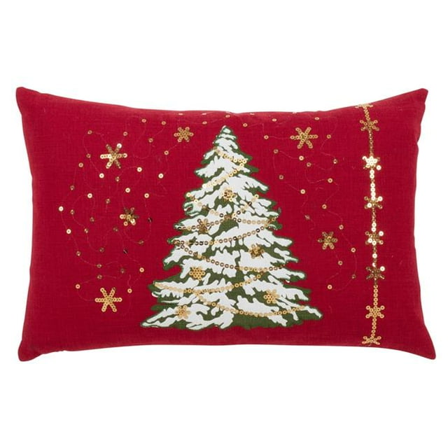 Saro Lifestyle 8970.R1320BD 13 x 20 in. LED Lights Christmas Tree Down Filled Pillow, Red