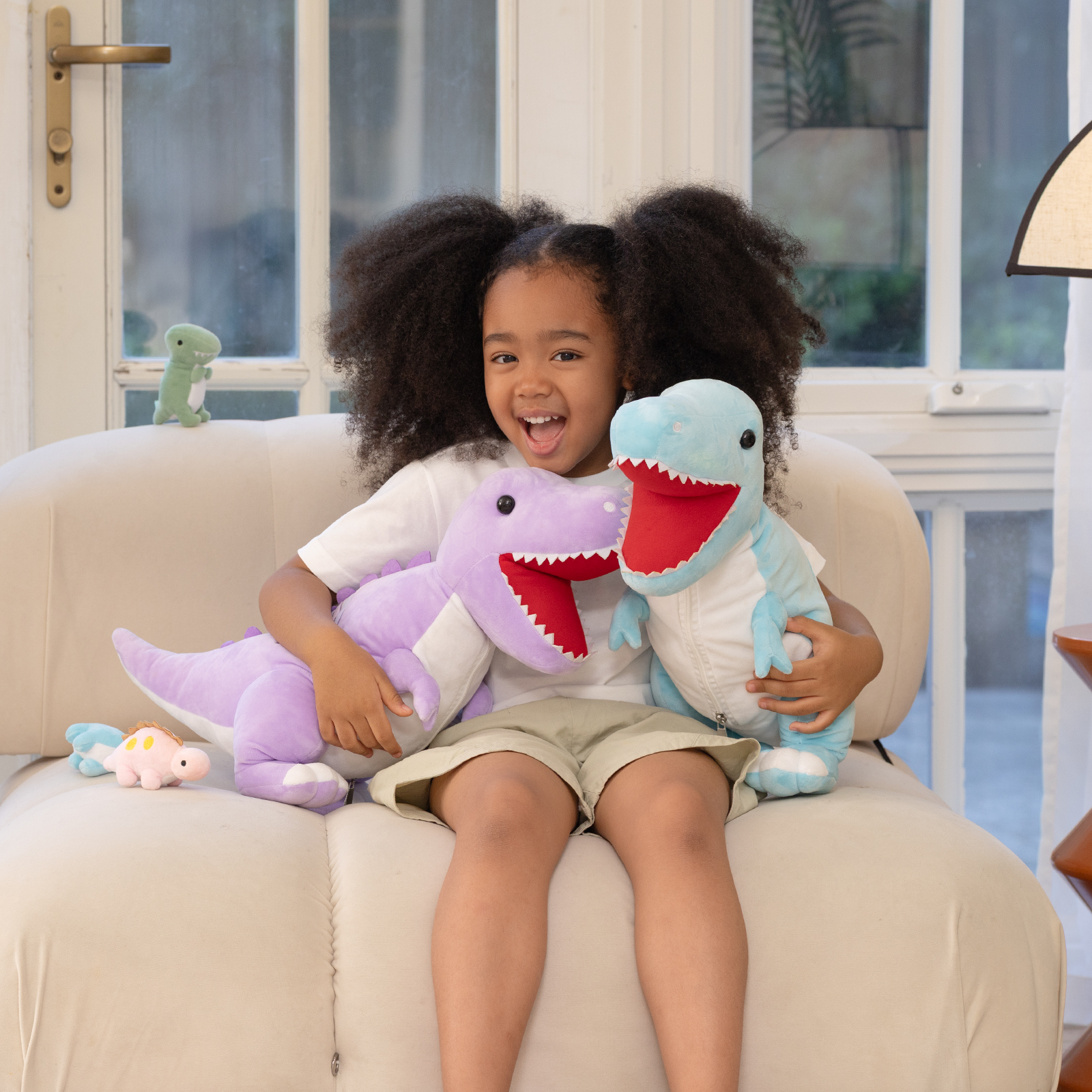 MorisMos 23.6" Blue Dinosaur Stuffed Animal Mommy Dinosaur with 3 Baby Plush Toys