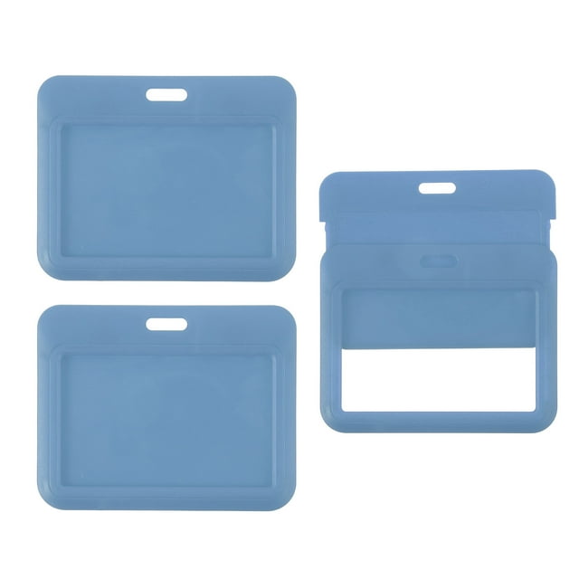 Uxcell 3 Pack Clear Badge Holder, Portatarjetas de identificación de plástico, clips de protección de ID de doble cara horizontal, azul grisáceo