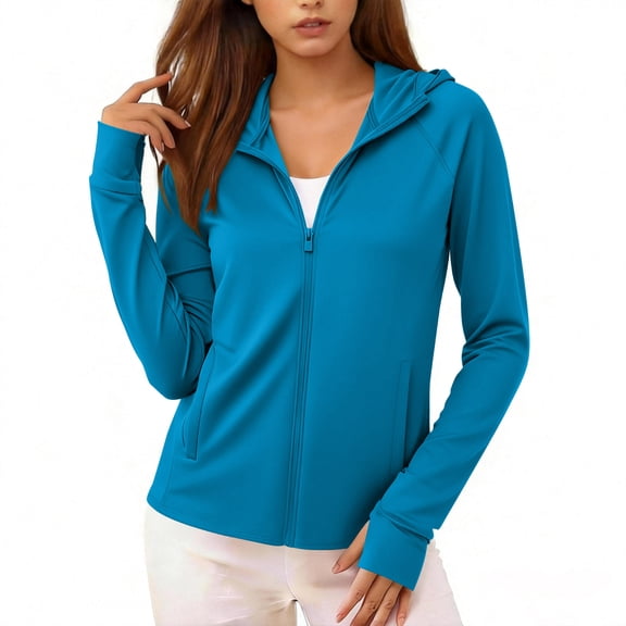 Gamivast UPF 50 Uv Jackets for Women Zip up Hooded Lightweight Athletic Running Workout Shirts Long Sleeve Sports outerwear with Pockets Wear