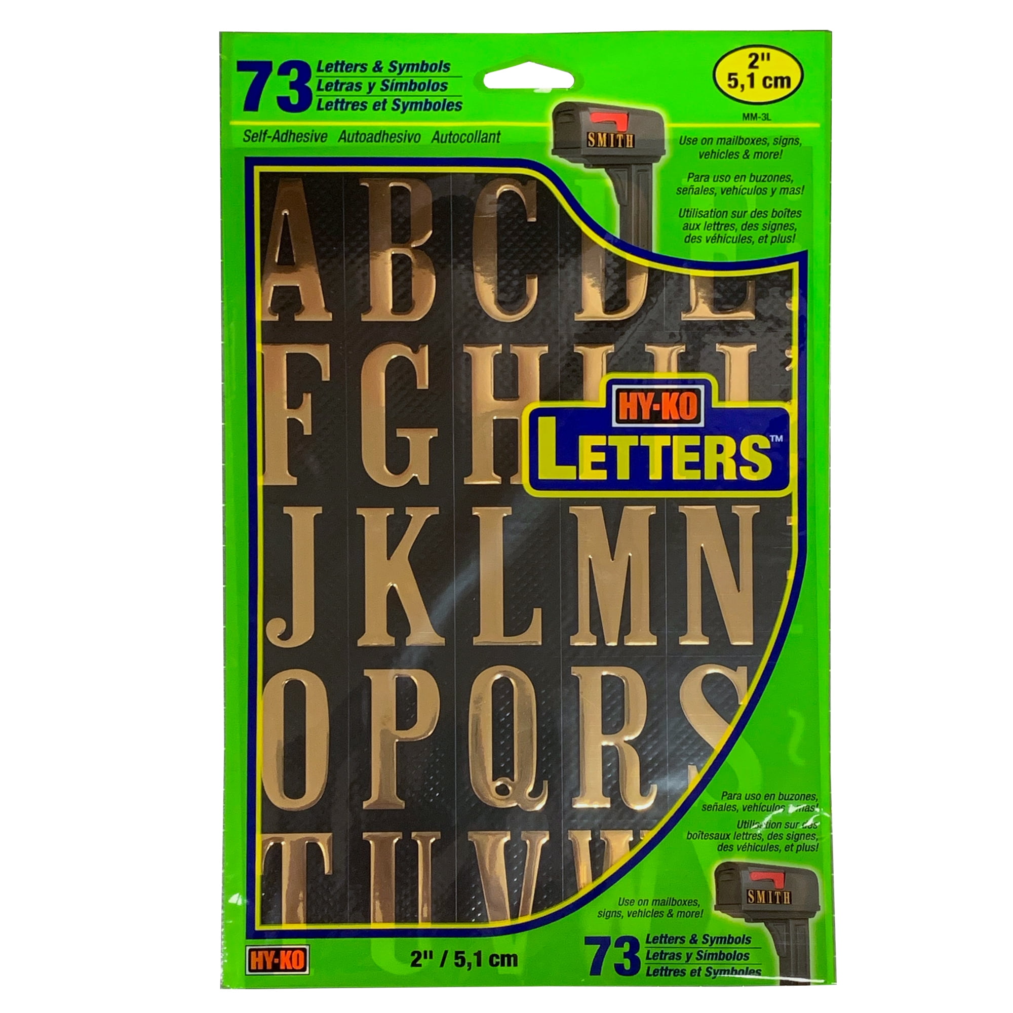 Hy-Ko 2 inch Black and Gold Self-Adhesive Vinyl Letters Kit, 73 Pieces