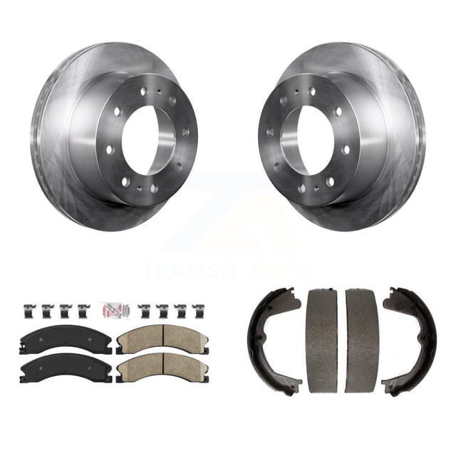 Transit Auto Rear Disc Rotors Ceramic Pads and Parking Brake Shoes Kit for Car Chevrolet Silverado 2500 HD GMC Sierra Suburban 3500 Coil Style Spring K8A-108328