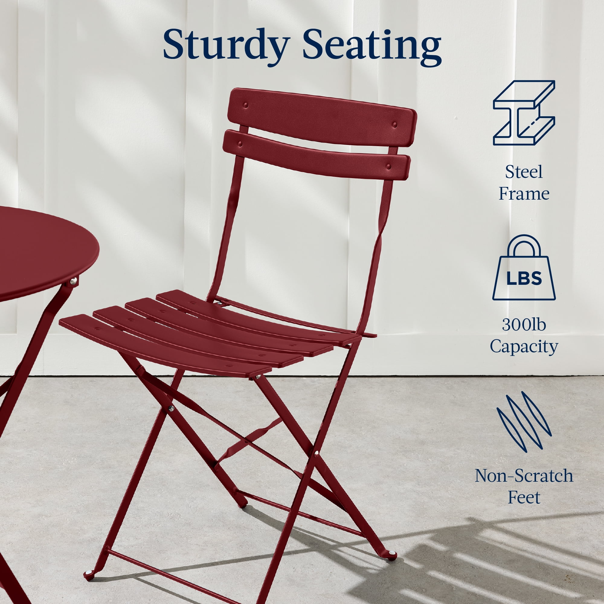 Best Choice Products 3-Piece Small Bistro Set, Folding Patio Furniture Set of 2 Chairs and Table - Burgundy