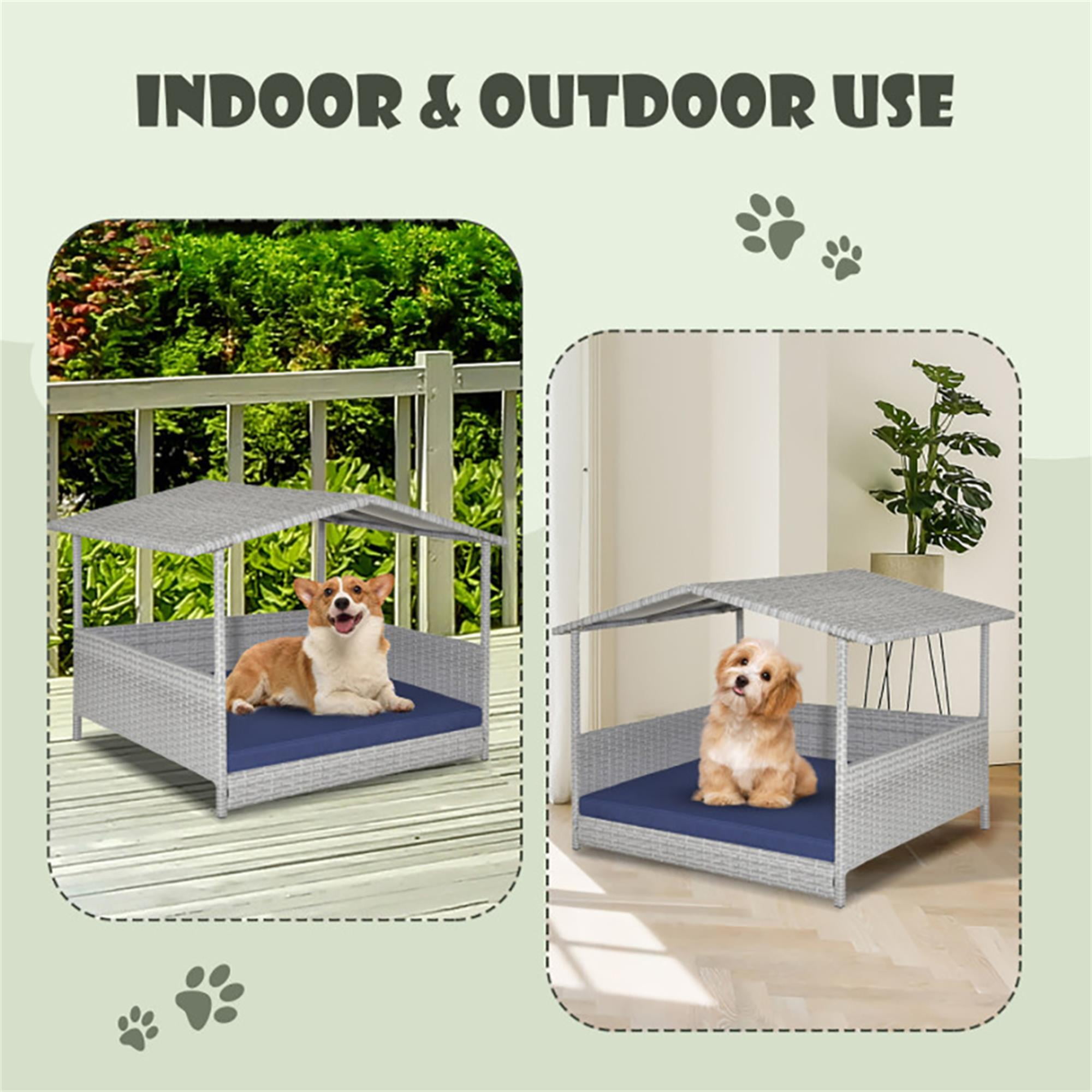 Pefilos 38" Pet Bed for Cat and Dog with Cushion Cover, Outdoor Weatherproof Roof PE Wicker Dog House Furniture, Dog Bed with Canopy, Brown Pefilos 38" Pet Bed for Cat and Dog with Cushion Cover, Outdoor Weatherproof Roof PE Wicker Dog House Furniture, Dog Bed with Canopy, Brown