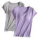 thumbnail image 1 of Pijama de manga corta para mujer, 2 piezas, color liso, cuello redondo, manga corta, con copa acolchada, ropa de casa, pijama de manga corta, pijama para mujer, 1 of 2