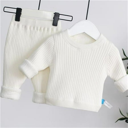 

0-6 T Kids Sweater Set for Girls Ribbed Knit Fleece Thick Clothes Outfit Set White 3-4 Years