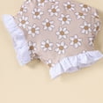 thumbnail image 4 of CAUYDY Infant Baby Girls Summer Outfit 3Pcs Set Toddler Clothes Ruffle Sleeve Romper Elastic Shorts Pretty Bow Headband for Newborn 3 6 9 12 18 Months (Sizes 0-3 Months,L4-Brown), 4 of 6