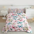thumbnail image 2 of Castle Fairy 3-Piece Queen Size Comforter Set - Butterfly Vintage Flower Watercolor Print, 2 of 8