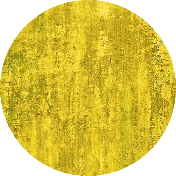 Ahgly Company Machine Washable Indoor Round Oriental Yellow Industrial Area Rugs, 7' Round