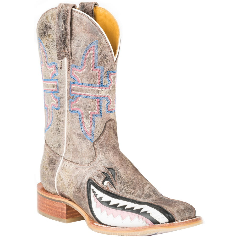 Tin Haul Tin Haul Womens Gnarly Pink Shark Square Toe Western Cowboy