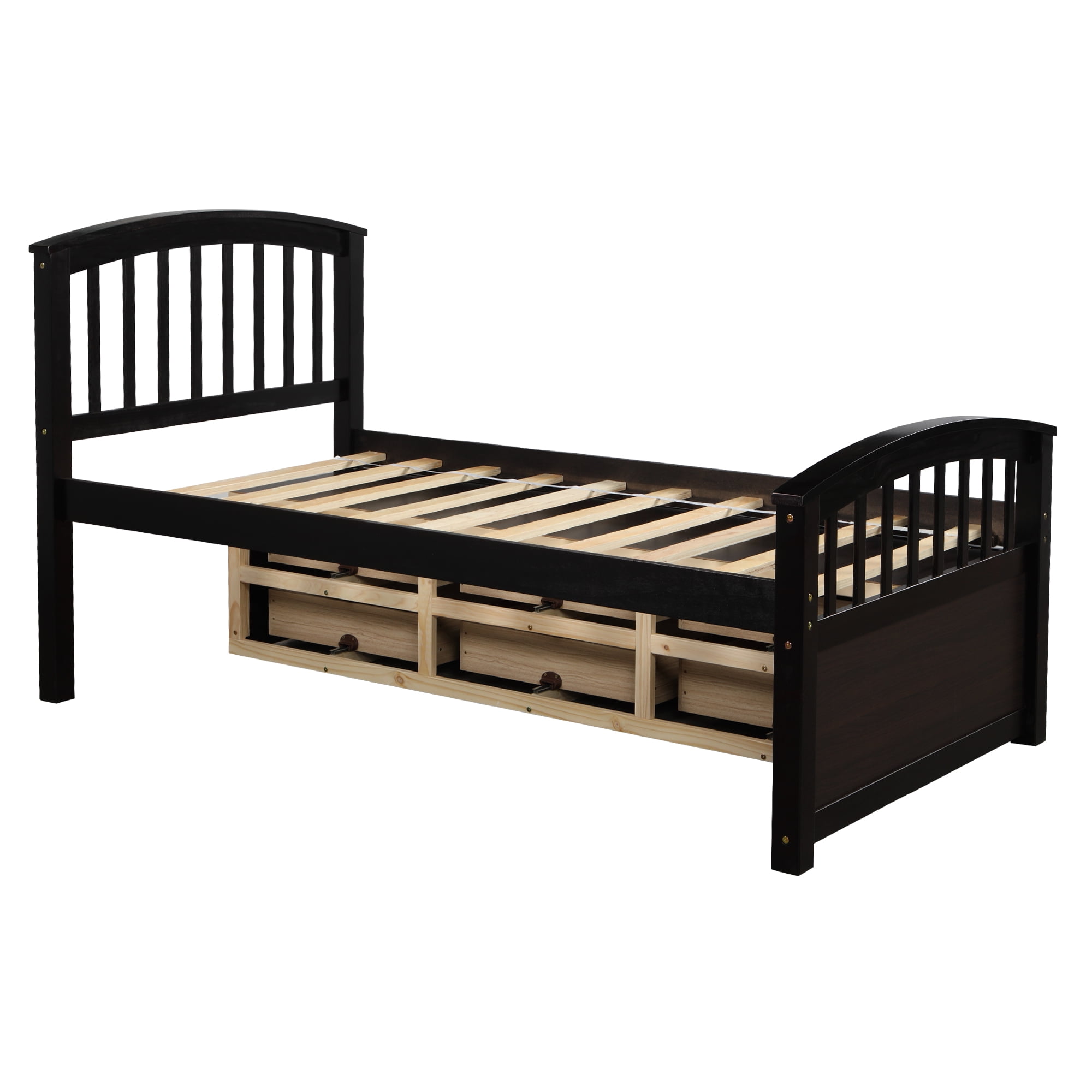 Aukfa 6 Drawers Platform Storage Bed, Solid Wood Captain Bed, Twin Size - Espresso