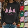 thumbnail image 7 of yardsong Merry Christmas Pullover for Women Pink Xmas Tree Graphic Long Sleeve Crewneck Funny Xmas Sweatshirt Sweater Tops Black,M, 7 of 7