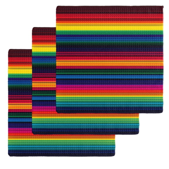 Rainbow Stripes Kitchen Dish Towels for Drying Dishes Set of 3, Mexico Colored Stripes Minimalist Waffle Weave Microfiber Hand Tea Bathroom Towels Quick Dry & Absorbent Towel 12x12