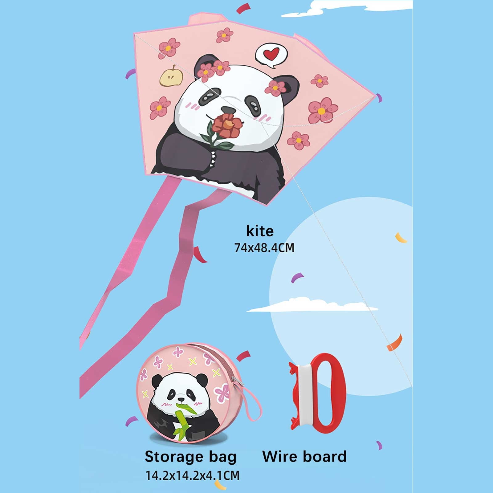 YUNAFFT Spring Outing Pocket Kite Easy to Fly Kite Line Cartoon Panda Wind Kites Family Trips Friends Game Foldable Kite Outdoor Toys