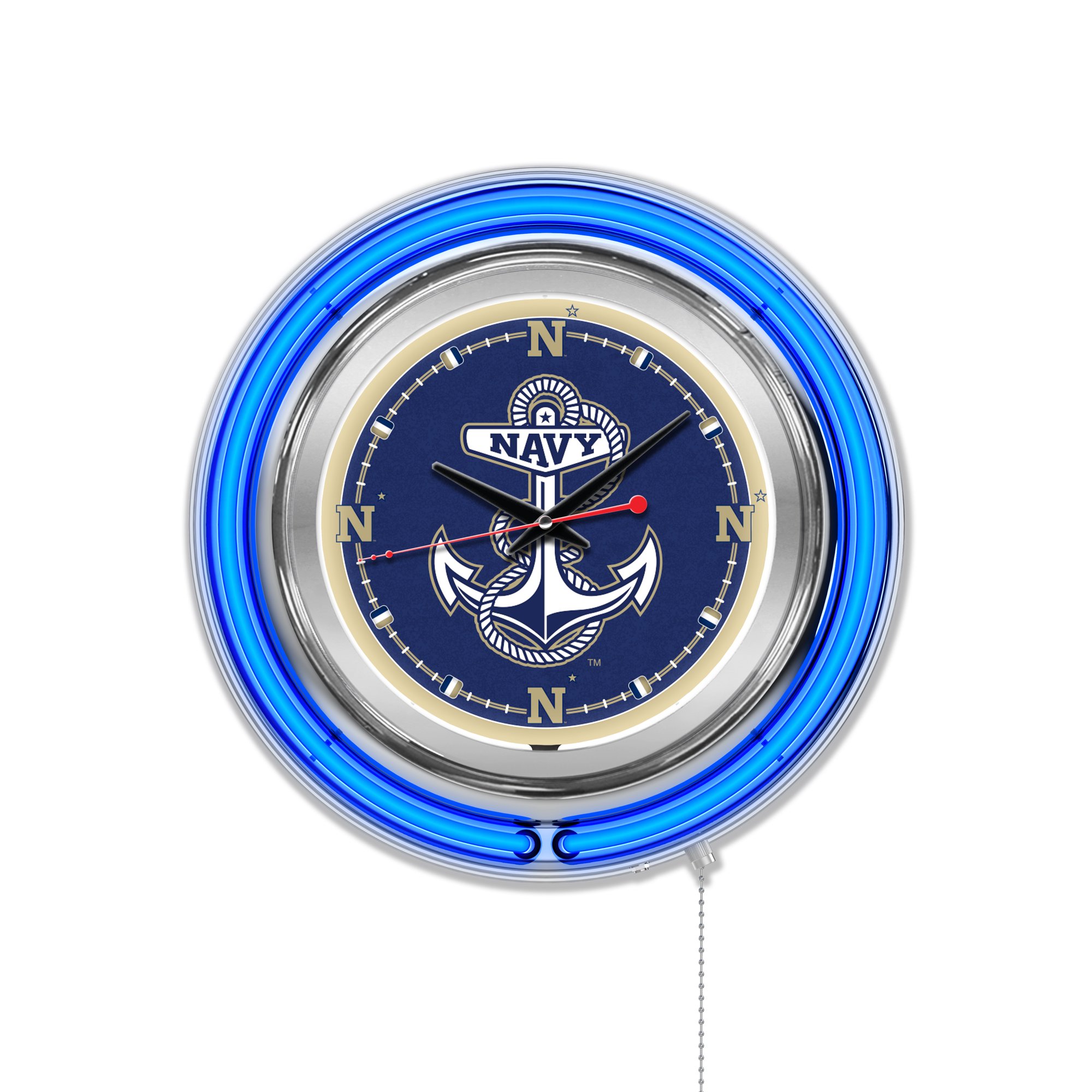 Holland Bar Stool US Naval Academy (NAVY) Double Neon Ring, 15 dia. Logo Clock