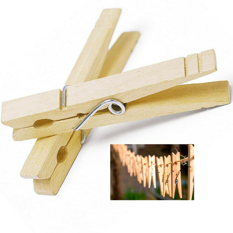 100 Wooden 3 1/4 Inch Large Clothespins Laundry Spring Wood Clothes Pins  Crafts