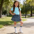 thumbnail image 4 of Yutgune Toddler Girls Short Sleeve Top & Denim Skirt 2 Piece Set, Solid Casual Back to School Daily Outfit, Sizes 110-160, 4 of 9