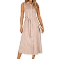 thumbnail image 3 of TaTaai Women's Casual Maxi Dress Sleeveless Striped Linen Midi Dress Lapel Collar Loose Fit Lightweight Summer Commute Vacation Gift, 3 of 5