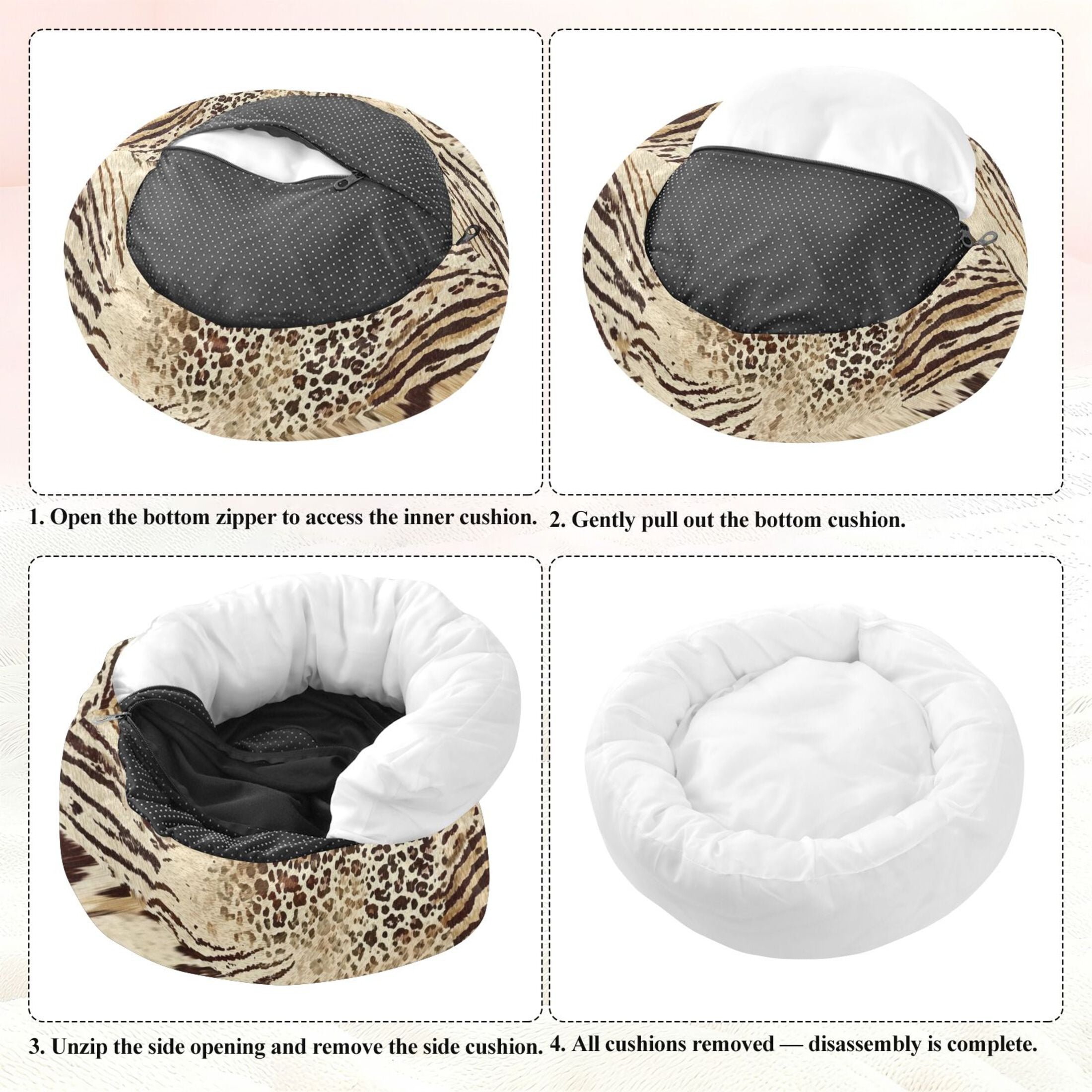 Iauyy Pet Couch Donut Cat Bed for Indoor Cats/Small Dogs Washable & Machine with Non-slip Bottom Calming Cat Furniture, Natural Colors (M)