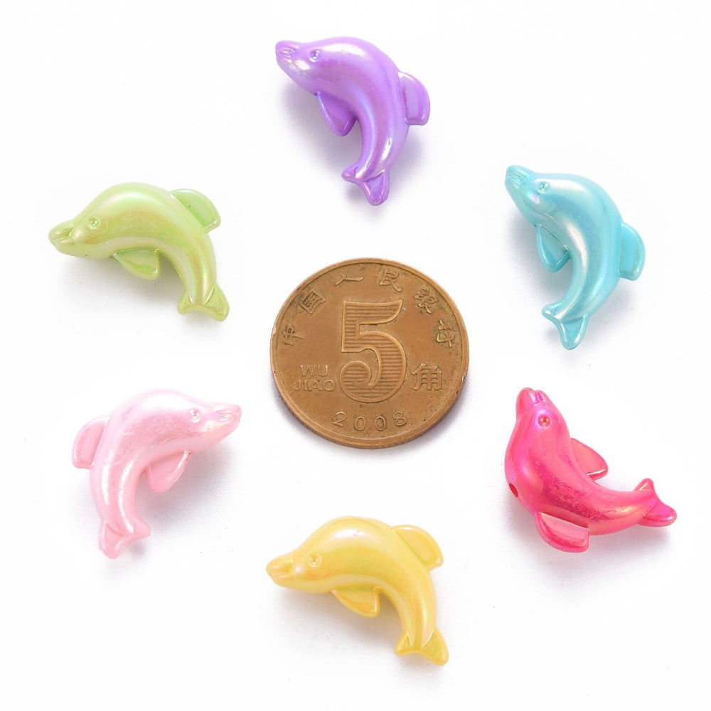 500g Opaque Acrylic Beads Dyed AB Color Dolphin Mixed Color 12x20x8mm Hole: 1.4mm 620pcs/500g