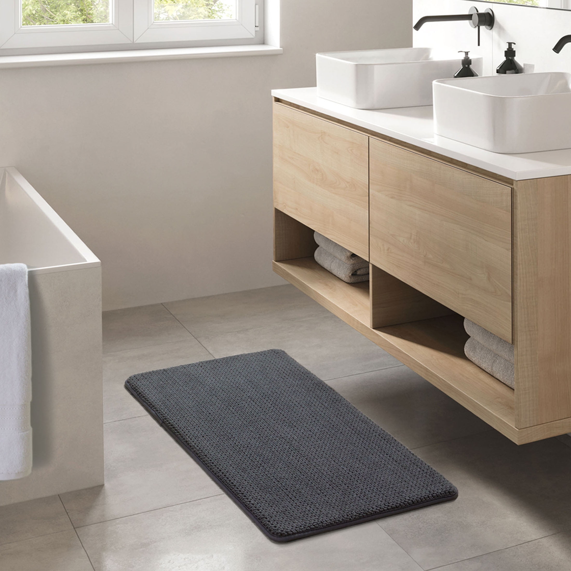 Better Homes & Gardens Signature Soft Cotton Memory Foam Bath Rug, Grey Shadow, 20 in x 34 in