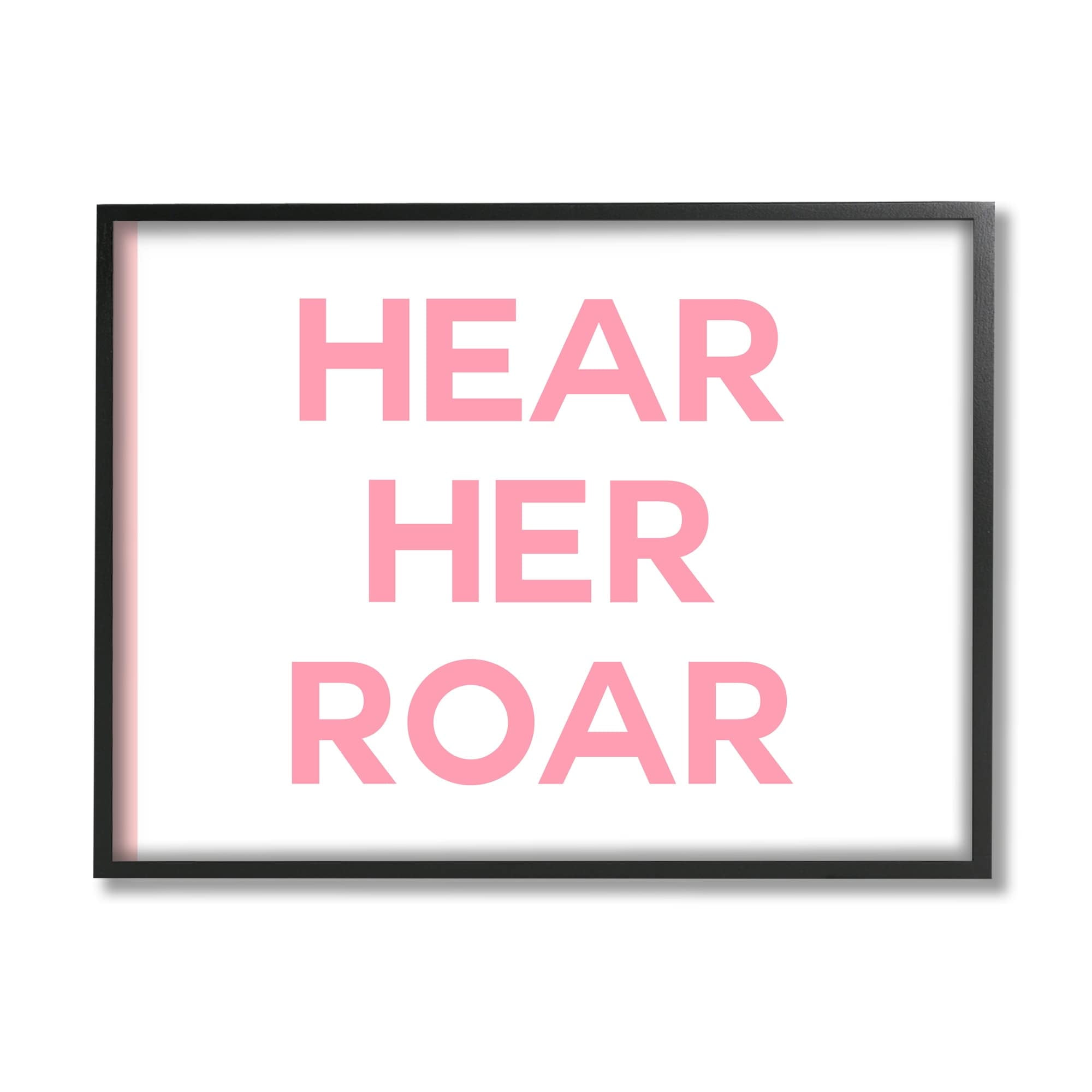 Stupell Industries Hear Her Roar Children's Phrase Bold Pink White Graphic Art Gray Framed Art Print Wall Art, 20x16, by Daphne Polselli