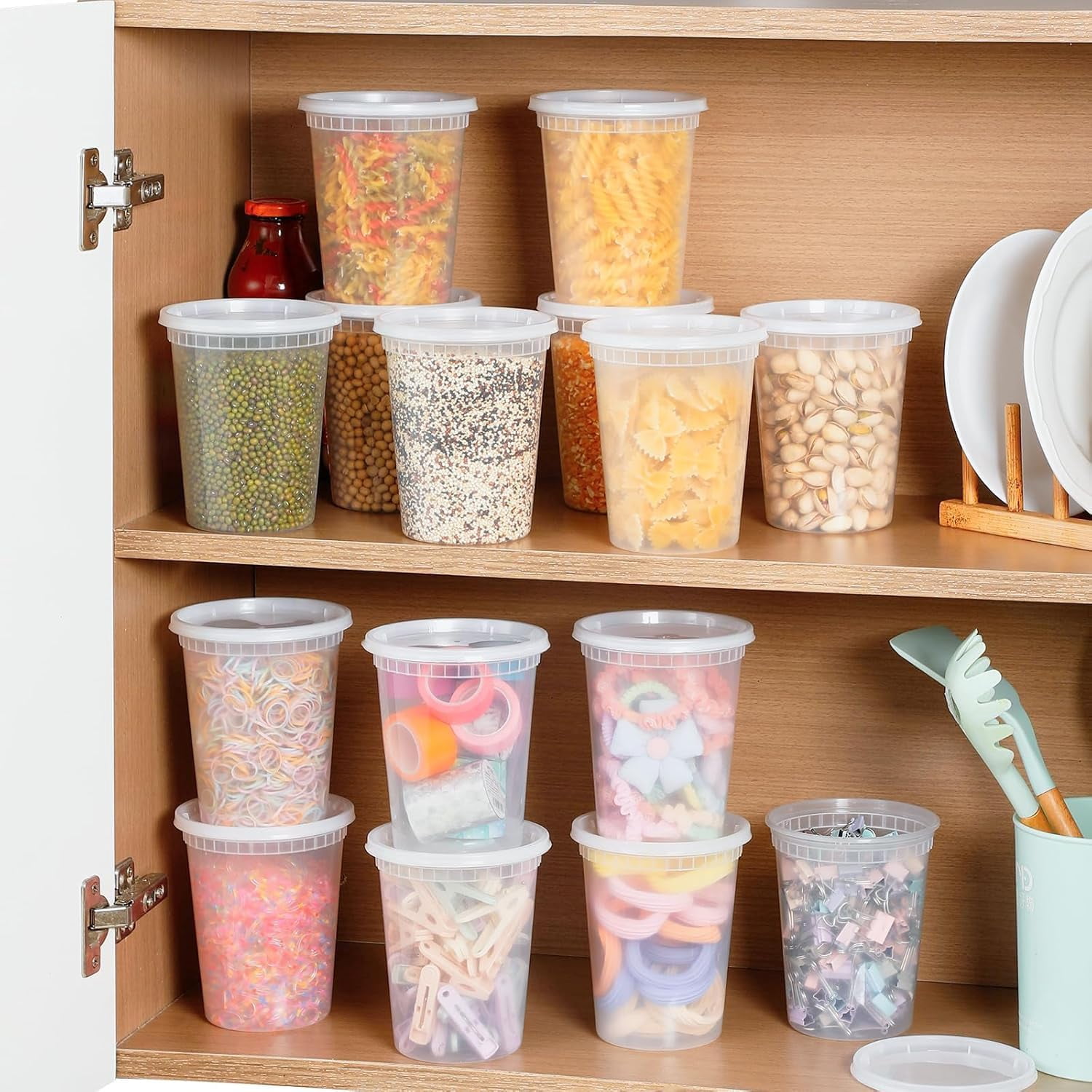 Bakken Plastic Deli Containers with Lids 64oz, Leak-Proof Food Storage, Freezer & Microwave Safe, 16 Pack