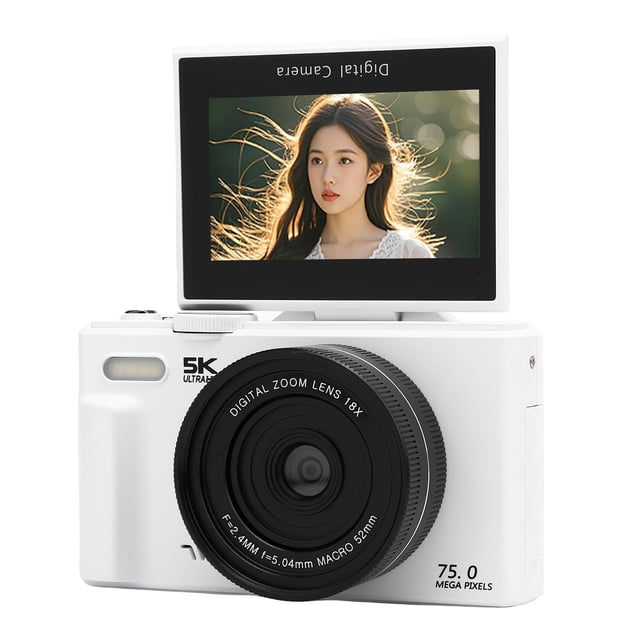 Cámara Digital De 5k Para Fotografía, Cámara De Vlogging De Enfoque Automático De 75MP Con Pantalla De Paso De 180 Grados De 180 Grados, Cámara De Viaje Selfie Zoom WiFi 18x