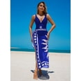 thumbnail image 4 of Swimsuit with Cover Up Wrap Skirt Sarong Floral Print Plunge V Neck Bathing Suit for Women Blue S, 4 of 5