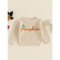 thumbnail image 3 of xiaxaixu Toddler Halloween Sweaters Pumpkin Letter Embroidered Long Sleeve Round Neck Ribbed Knitted Pullover, 3 of 8