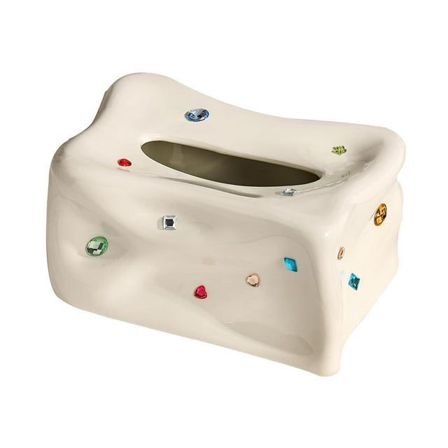 Caja de pañuelos Caja de pañuelos faciales de cerámica Soporte para almacenamiento de papel higiénico Soporte para pañuelos faciales Soporte para caja Beige Soledad Cubierta de tejido