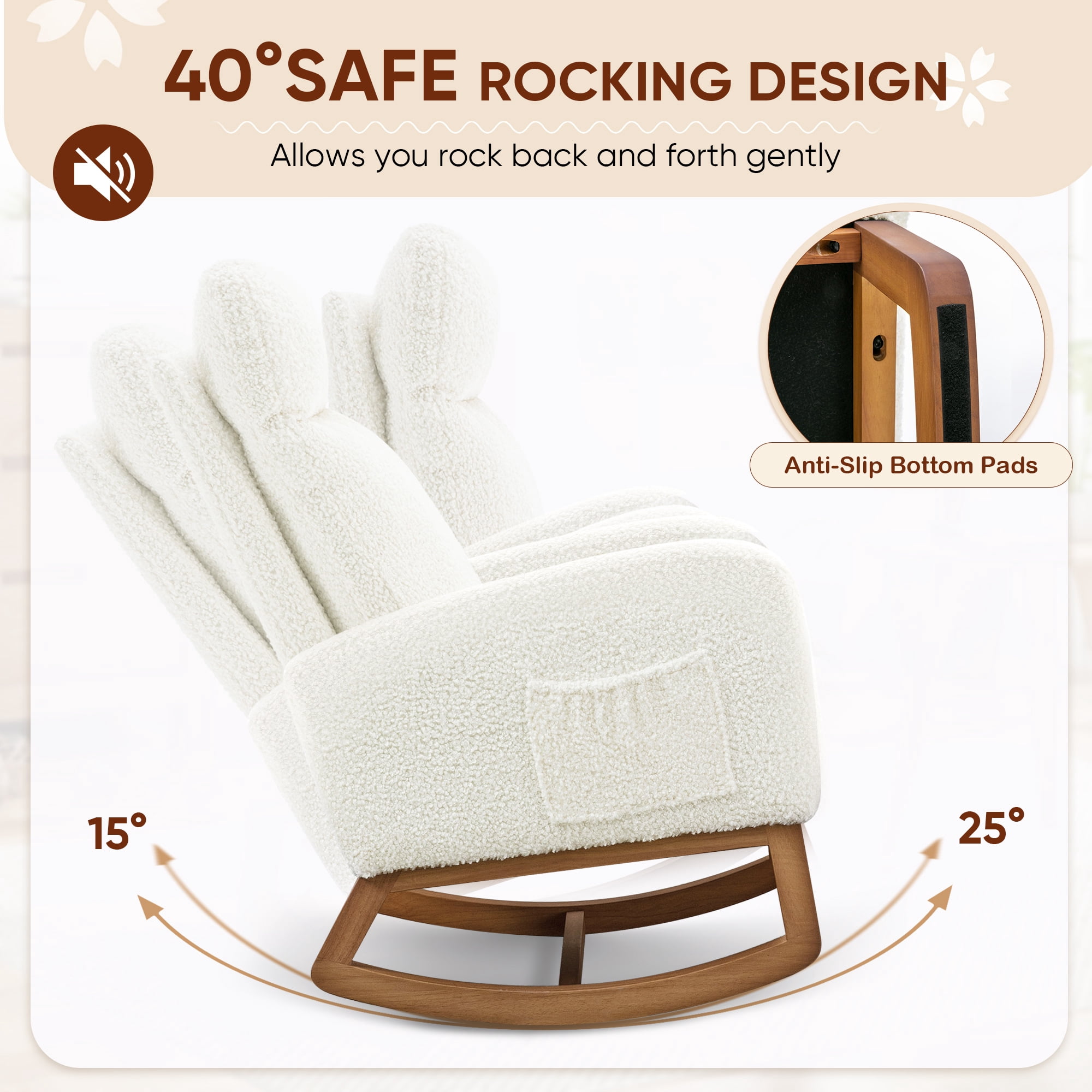 Timbernest Rocking Chair Teddy, 27" High Backrest Modern Accent Chair, Glider Rocker for Living Room, White