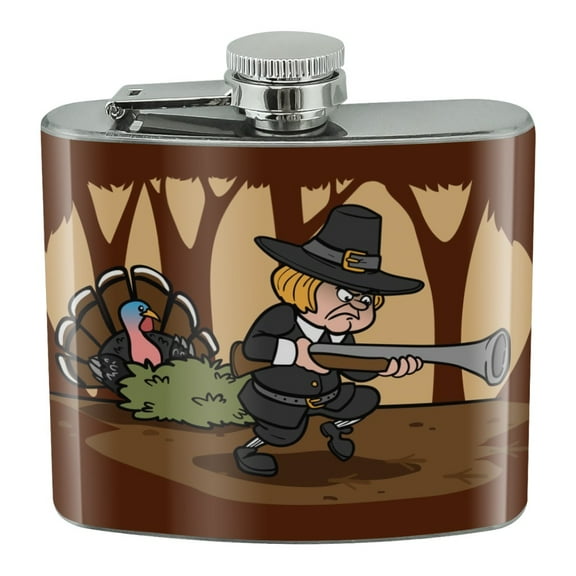 Pilgrim Turkey Thanksgiving Hunting Stainless Steel 5oz Hip Drink Kidney Flask
