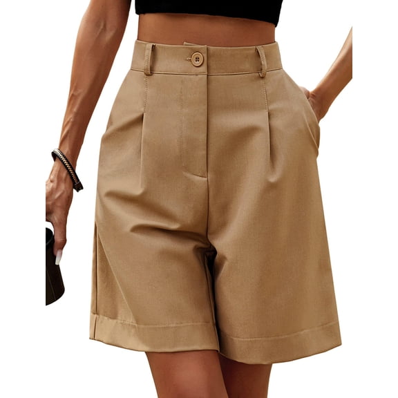 Zeagoo Womens Bermuda Shorts Casual Back Elastic Waist Wide Leg Shorts Knee Length Cargo with Pockets