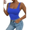 thumbnail image 2 of Women'S Summer Sleeveless Square Neck Tank Top Ruched Slim Fit Basic Vest Tops Royal Blue S, 2 of 9