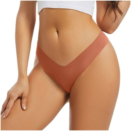 Ashirexll Thongs for Women  Silk Underwear for Women Low Waist Solid Color Seamless No Show Stretch Thong Panties Orange L